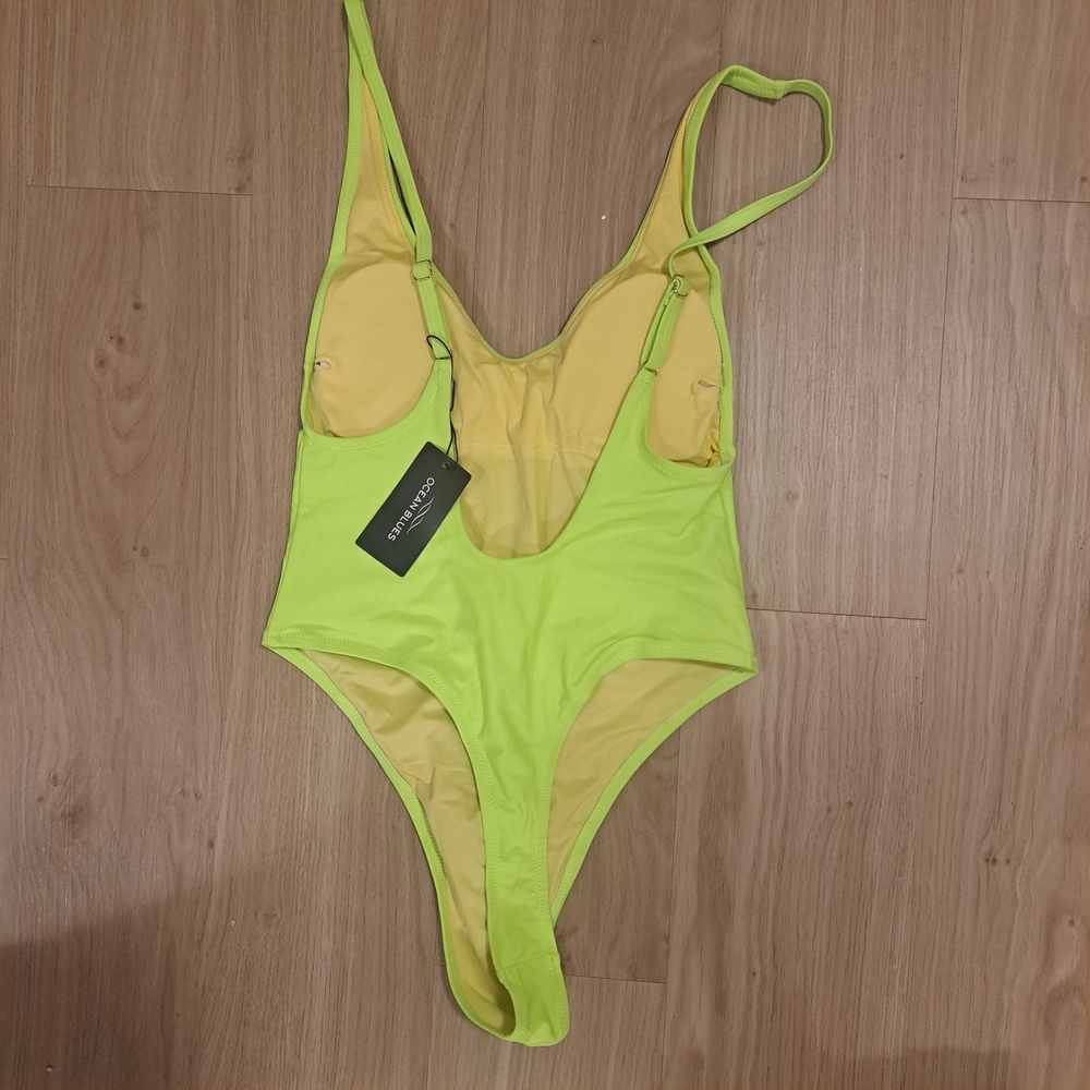 Neon Green One Piece Thong Swimsuit - Picture 2 of 3